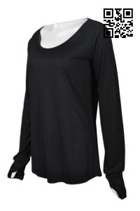 W201 設計個性功能性運動衫   訂做女裝功能性運動衫款式   後幅透氣設計   手指公孔  自訂功能性運動衫    運動衫生產商    黑色